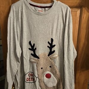Holiday Time Gray Reindeer Long Sleeve Pajama Top